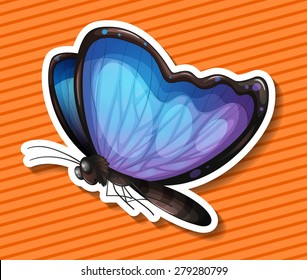 Close up blue butterfly flying alone