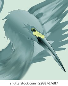close up of a blue crane on a blue background