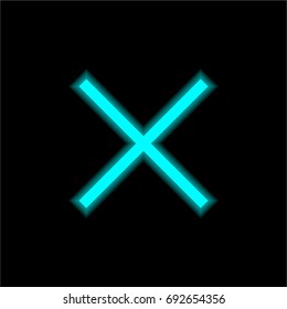 Close blue glowing neon ui ux icon. Glowing sign logo vector