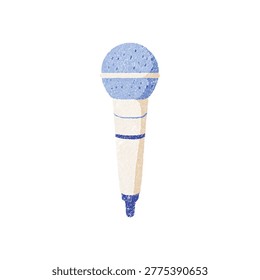Close up of a blue head handheld microphone with visible capsule grille and white body