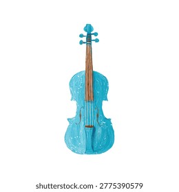 Close up blue violin highlighting strings neck scroll wood