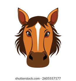 Close up of a brown horse face with a white stripe