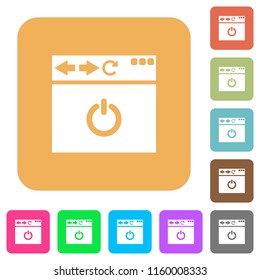 Close browser page flat icons on rounded square vivid color backgrounds.