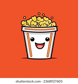a close up of a bucket of popcorn with a happy face