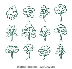 a close up of a bunch of trees with different shapes