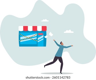 Close business, decision to stop operate company, office closing down out of business, store, end business signboard problem or recession.character for design