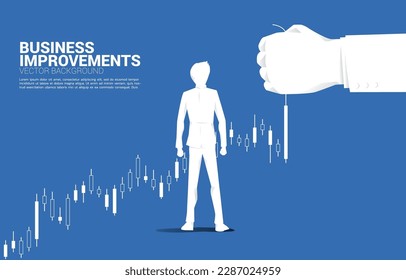 close up Businessman and big  hand pull stock graph to higher. Background concept for making success and growth business