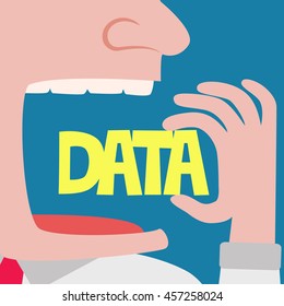 Close up of  businessman putting word data  in to his mouth