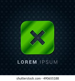Close button Bright Green chromium precious metallic 3D Icon / Logo Design