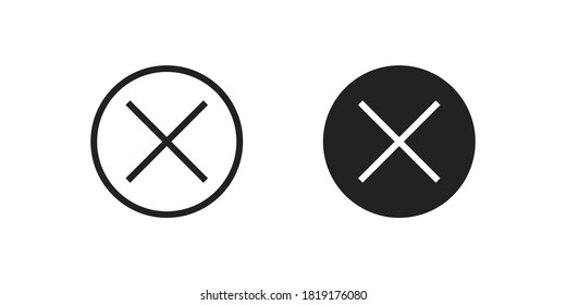 Close button sign mark. Cross icon set, x web symbol circle concept in vector flat style.