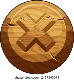 Close button in wooden cartoon game interface style