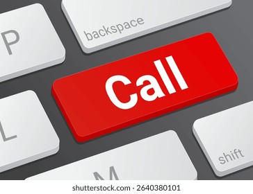 Close Up Call Button on Laptop or Computer Keyboard for Communication, Telephone, Voice Call, and 3D Technology Interface Illustration