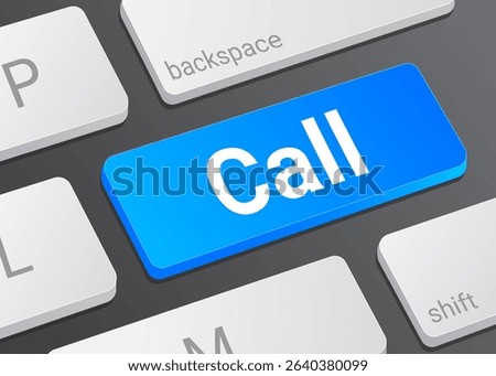 Close Up Call Button on Laptop or Computer Keyboard for Communication, Telephone, Voice Call, and 3D Technology Interface Illustration