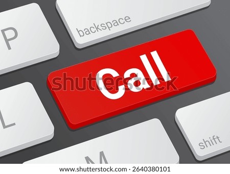 Close Up Call Button on Laptop or Computer Keyboard for Communication, Telephone, Voice Call, and 3D Technology Interface Illustration