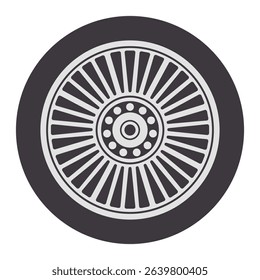 Close up of a car wheel with tire, showing the rim and bolts, representing automotive parts, vehicle maintenance, and transportation concepts