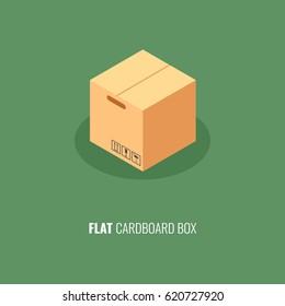 Close cardboard box on green background in isometric. Flat 3d vector illustration