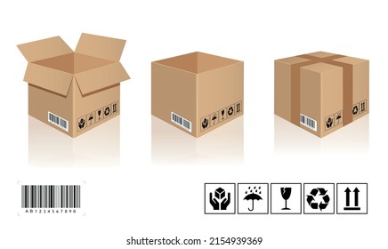 close up of a cardboard box on white background.