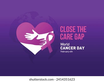 Close the care gap- World Cancer Day 2024 concept vector illustration. 4th February World Cancer Day Poster Or Banner Background.