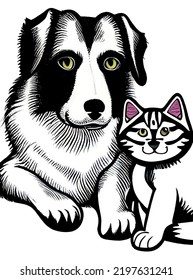 Close up cat and dog portrait