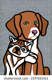 Close up cat and dog portrait