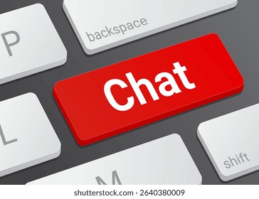 Close Up Chat Button on Laptop or Computer Keyboard for Messaging, Online Communication, Social Media, and 3D Technology Interface Illustration