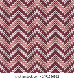 Close up chevron stripes knitting texture geometric vector seamless. Pullover knit tricot  fabric print. Traditional seamless knitted pattern. Handicraft backdrop.
