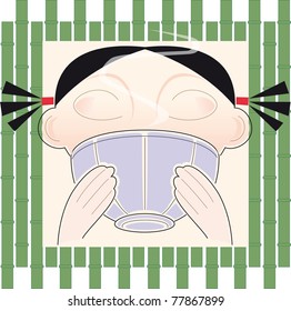 Close up of a child in the action of drinking milk from a large cup