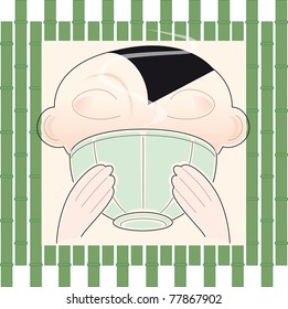 Close up of a child in the action of drinking milk from a large cup