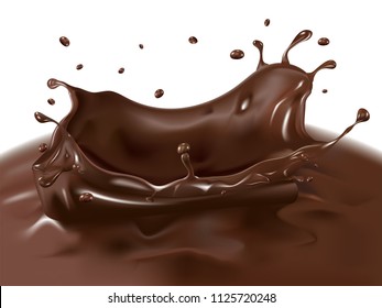 Close up of chocolate splash. 3D realistic view.