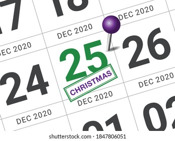 Close up of Christmas day 2021 on diary calendar. Wishing you wonderful memories during this joyous season.