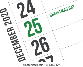 Close up of Christmas day 2021 on diary calendar. Wishing you wonderful memories during this joyous season.