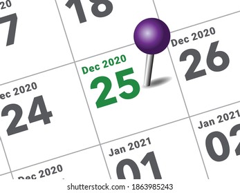 Close up of Christmas day 2021 on diary calendar. Wishing you wonderful memories during this joyous season.