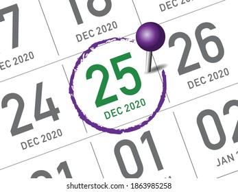 Close up of Christmas day 2021 on diary calendar. Wishing you wonderful memories during this joyous season.