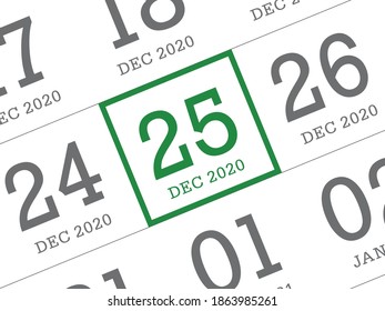 Close up of Christmas day 2021 on diary calendar. Wishing you wonderful memories during this joyous season.