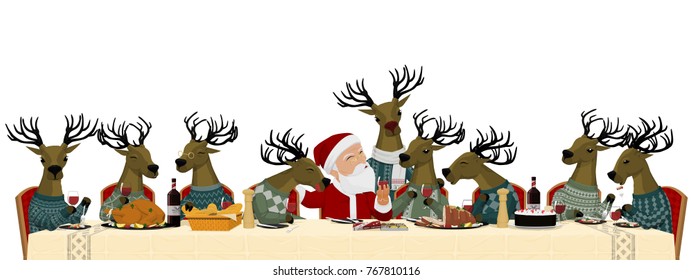 Close up of Christmas party, Santa have Christmas party with his Reindeer team on transparent background
