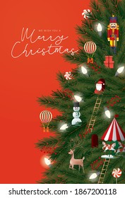 close up of christmas tree greetings design template vector, illustration