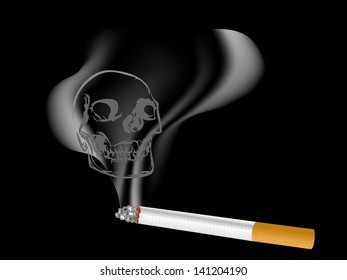 Close up of cigarette and the skull