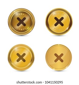 Close Circular Gold Vector Web Button Icon Set