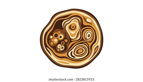 close up of circular wood slice with natural brown beige colors organic patterns and textured rings showing growth layers