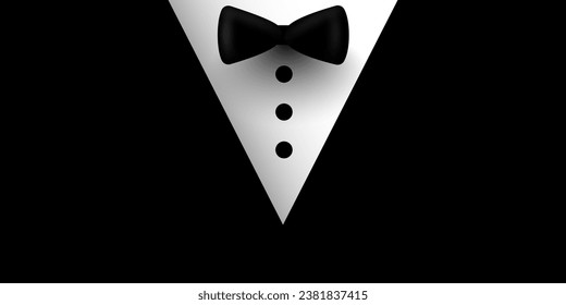 Close up of classic male tuxedo and bow tie with copy space. Paper style. Vector illustration