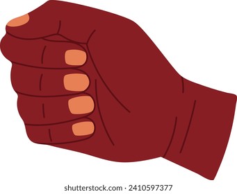 Close up of a clenched fist. Human hand gesture showing strength or solidarity. Power and protest symbol vector illustration.