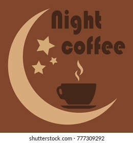 Close up of coffee cup With the moon and the stars on white background. concept-night coffee. Work late. fatigue.Vector ilustration.Eps 10.
