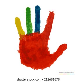 Close up of colored hand print on white background. Vector