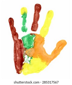 Close up of colored hand print on white background. Vector