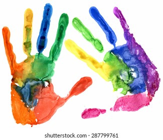 Close up of colored hand print on white background. Vector