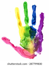 Close up of colored hand print on white background. Vector
