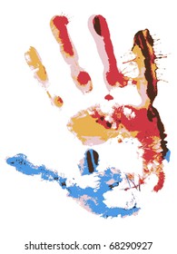 Close up of colored hand print on white background. Vector