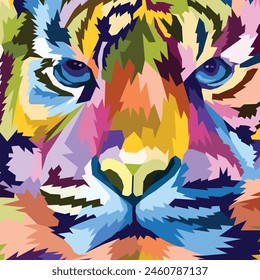 close up colorful head tiger pop art portrait
