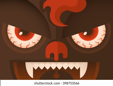 Close Up Of A Comic Monster. Vector Illustration.