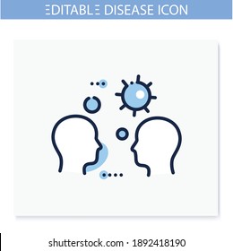 Close Contact Spread Line Icon. Disease Spreading Concept. Covid19, Virus Disease, Influenza Airborne Transmission. Infection Carrier, Contagious Person. Isolated Vector Illustration. Editable Stroke 